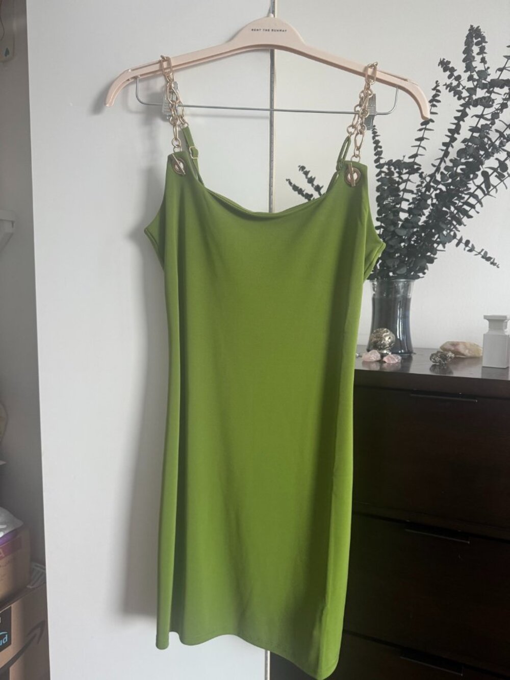 Cult Gaia Green Chain-Strap Slip Dress